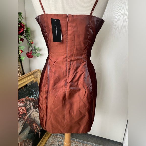 NWT Danielle Bernstein iridescent brown taffeta green shift bustier mini dress - Picture 10 of 12